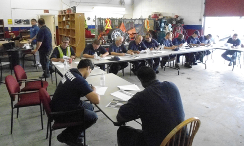 A training program in session. Training at Abram&rsquo;s towing covers a number of essentials including safety training, Wreckmaster Certification, first aid, and customer service training to name a few.