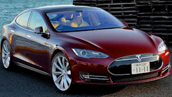 A Tesla Model S electric car.