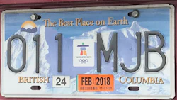A British Columbian license plate celebrating the province's hosting of the 2010 Olympics.