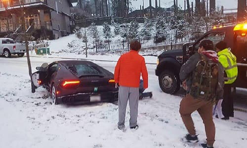 Lambo snow spin out