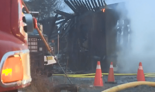 The remains of Harrietsfield Collision Services, not Harrietsfield Auto Services, after a fire on April 13.