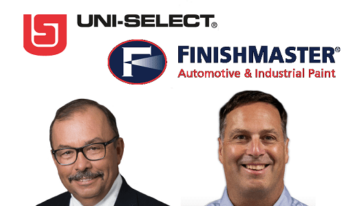 Uni-Select interim head Andr&eacute; Courville with Chris Adams, FinishMaster's new president.