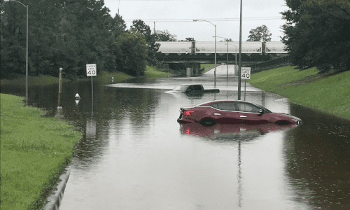 Flooded cars during Hurricane Harvey, Aug. 29, 2017. Photo via Wikimedia Commons, by urban.houstonian from Houston, TX