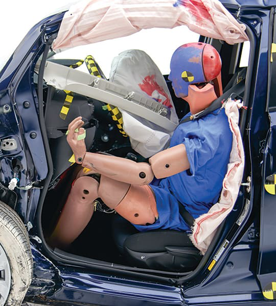 When the Toyota Yaris iA, a minicar, and the Toyota Avalon, a large car, were crashed into each other, the smaller vehicle's structure didn't hold up as well as it should have.