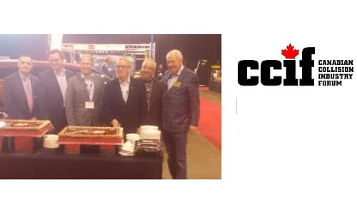 CCIF chairmen Joe Carvalho, Patrice Marcil Ken Friesen, Glenn Hickey, Tom Bissonette and Larry Jefferies cut a cake to celebrate the organization's 20th anniversary.