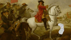 Bill of Rights signatory William III rides on a recently repaired horse. The animal's breeder is understood to have provided all the information needed to set its broken leg.