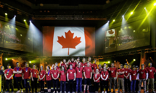 Pride and pageantry: the gold medalists during the dazzling closing ceremony of Skills Canada's 2017 in Winnipeg.
