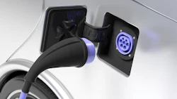 Electric car charger socket type 2 on white vehicle. 3d illustration