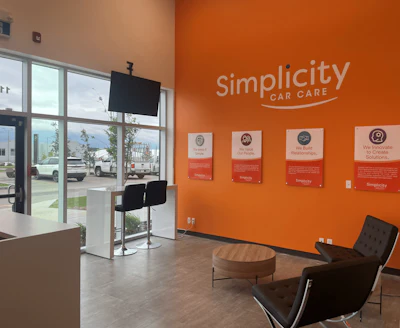 The seating area in the new Simplicity Car Care Country Hills location.