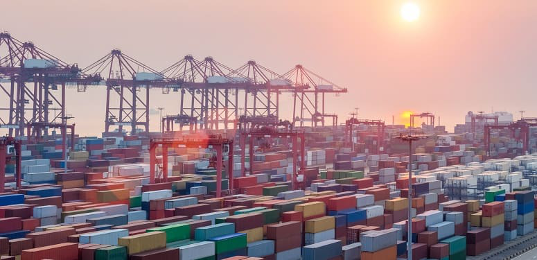 modern container terminal at dusk