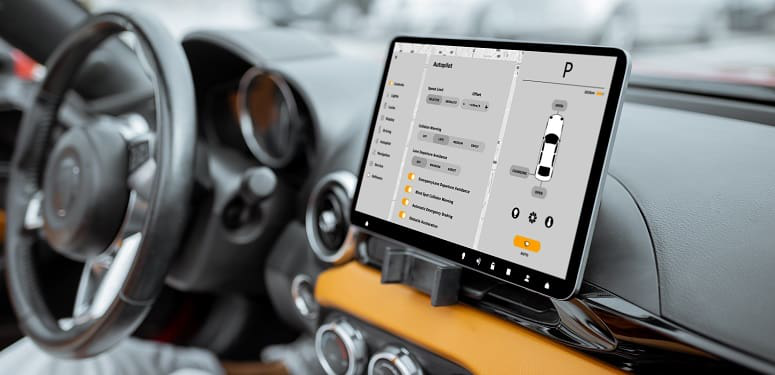 Car dashboard with a digital touchscreen