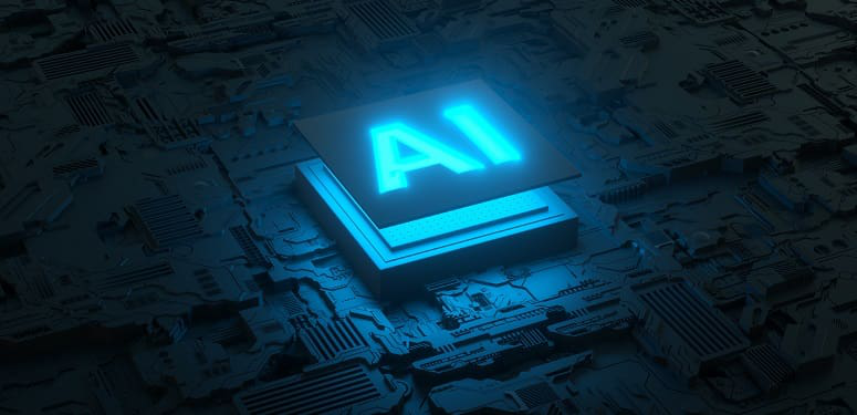 Circuit board and AI micro processor, Artificial intelligence of digital human. 3d render