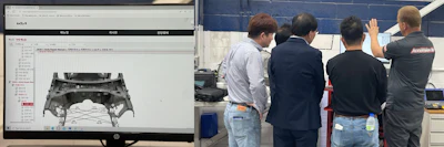 Sylvain Landry of Arslan Automotive shows the team the new translated version, with the language interpretation assistance of Andy JH Lee.