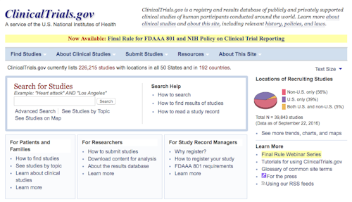 ClinicalTrials.gov interface