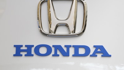 This is the Honda logo on display at the Pittsburgh International Auto Show in Pittsburgh Thursday, Feb. 11, 2016.
