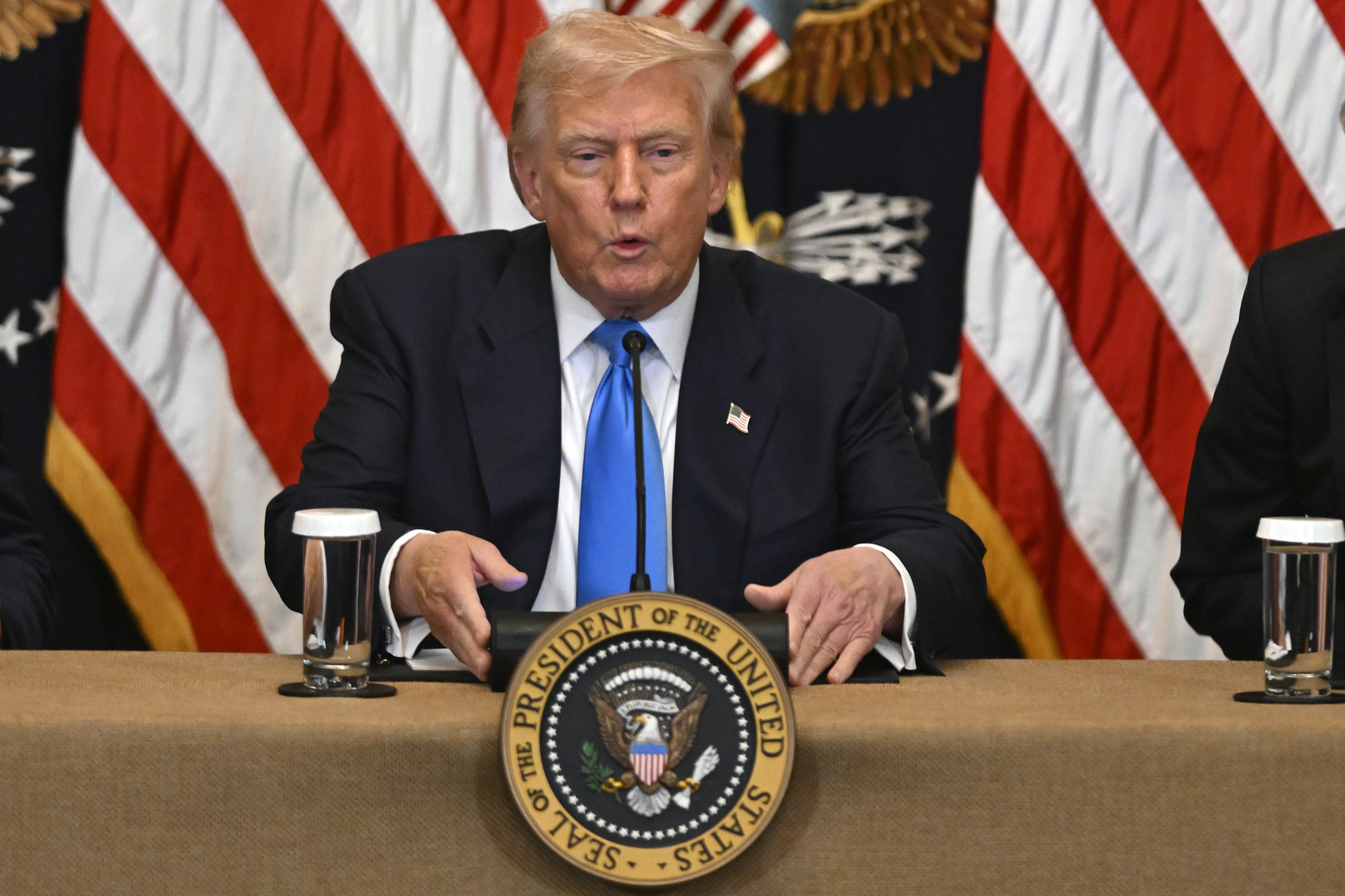 President Donald Trump speaks at an event to promote his proposal to improve Americans' access to their medical records in the East Room of the White House, Wednesday, July 30, 2025, in Washington.