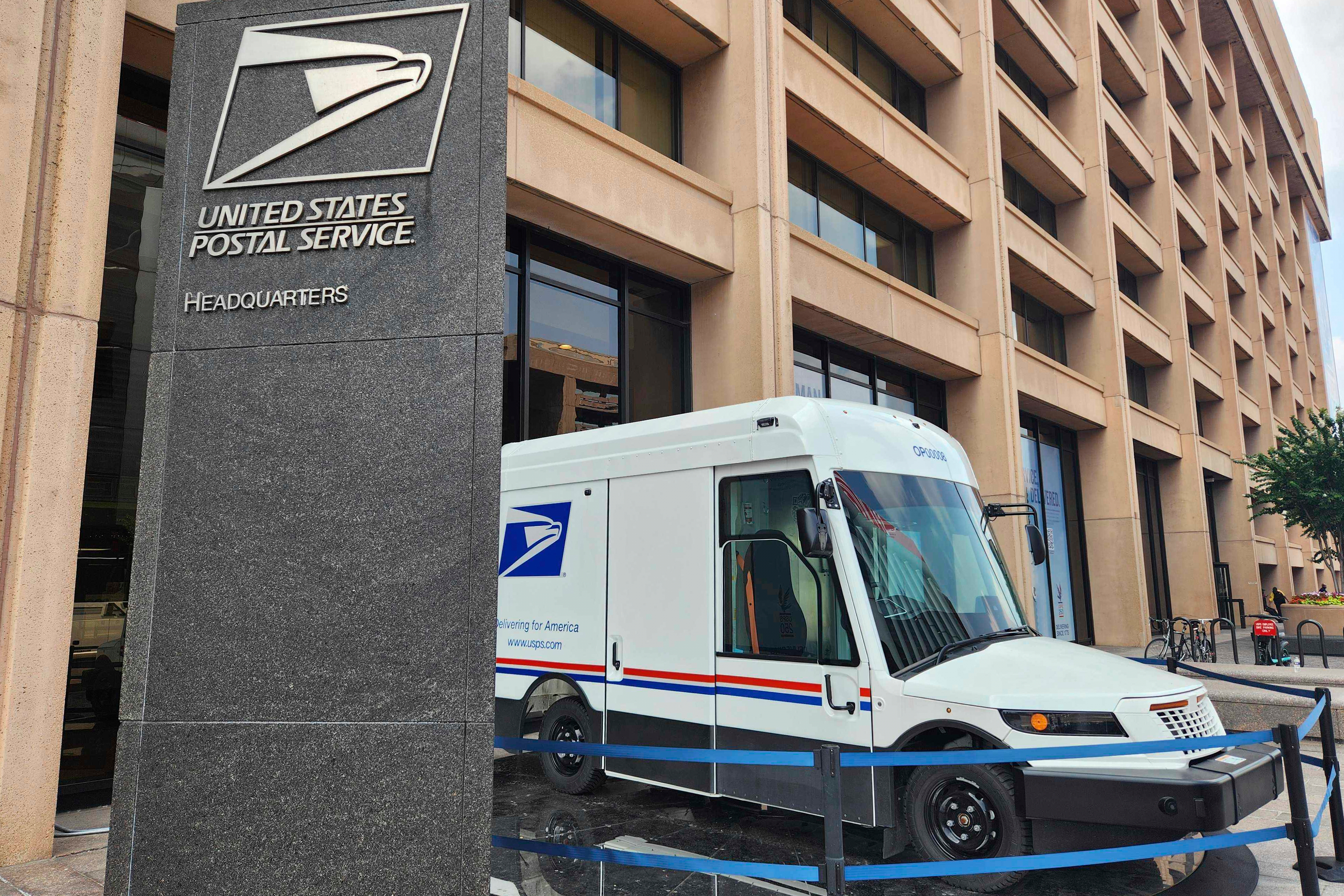 One of the U.S. Postal Service's new zero-emission electric Next Generation Delivery Vehicles (NGDV) is displayed in front of the organization's headquarters in Washington, on Aug. 7, 2025.