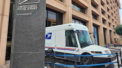 One of the U.S. Postal Service's new zero-emission electric Next Generation Delivery Vehicles (NGDV) is displayed in front of the organization's headquarters in Washington, on Aug. 7, 2025.