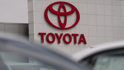 A Toyota logo is seen at a dealership in El Monte, Calif., Thursday, March 27, 2025.