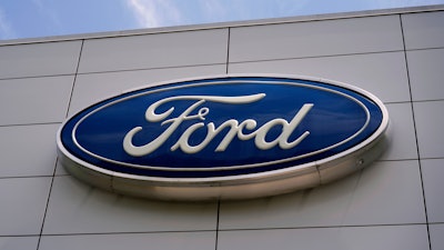 The Ford logo is seen above the entrance to the Ford Motor Company Kentucky Truck Plant, Wednesday, April 30, 2025, in Louisville, Ky.