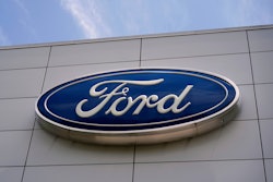 The Ford logo is seen above the entrance to the Ford Motor Company Kentucky Truck Plant, Wednesday, April 30, 2025, in Louisville, Ky.
