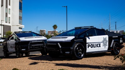 Tesla Cybertrucks owned by the Las Vegas Metro Police department is on display in Las Vegas on Tuesday Oct, 28th 2025.