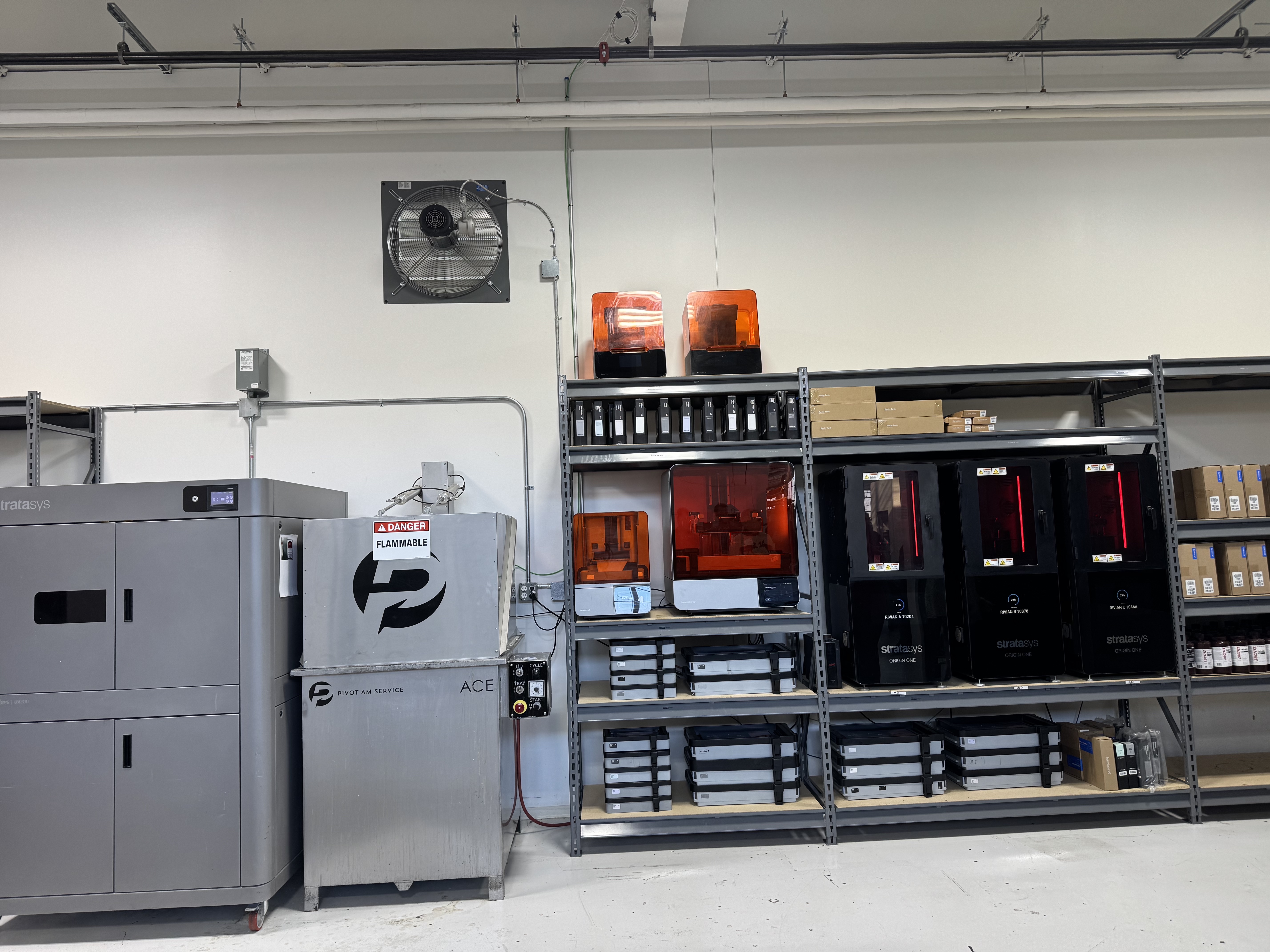 Rivian's small-scale 3D printing station.