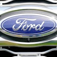 A logo on a vehicle at a Ford dealership in Springfield, Pa., Tuesday, April 26, 2022.
