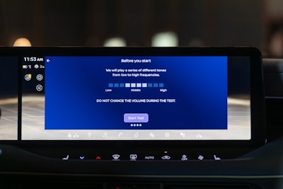 Personalized Sound guides drivers through a hearing test by playing tones of varying loudness and pitch. The driver responds with how well they can hear each sound by tapping on the infotainment screen.