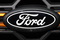 The company logo is shown on the grille of an unsold 2026 F-series pickup truck on the lot of a Ford dealership, Sunday, Nov. 2, 2025, in Littleton, Colo.