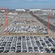 Aerial view of new cars waiting for shipment at a port in Shanghai, China, Wednesday, Jan. 14, 2026.