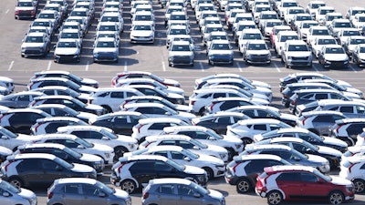 Vehicles for export are parked at a port in Pyeongtaek, South Korea, Tuesday, Jan. 27, 2026.