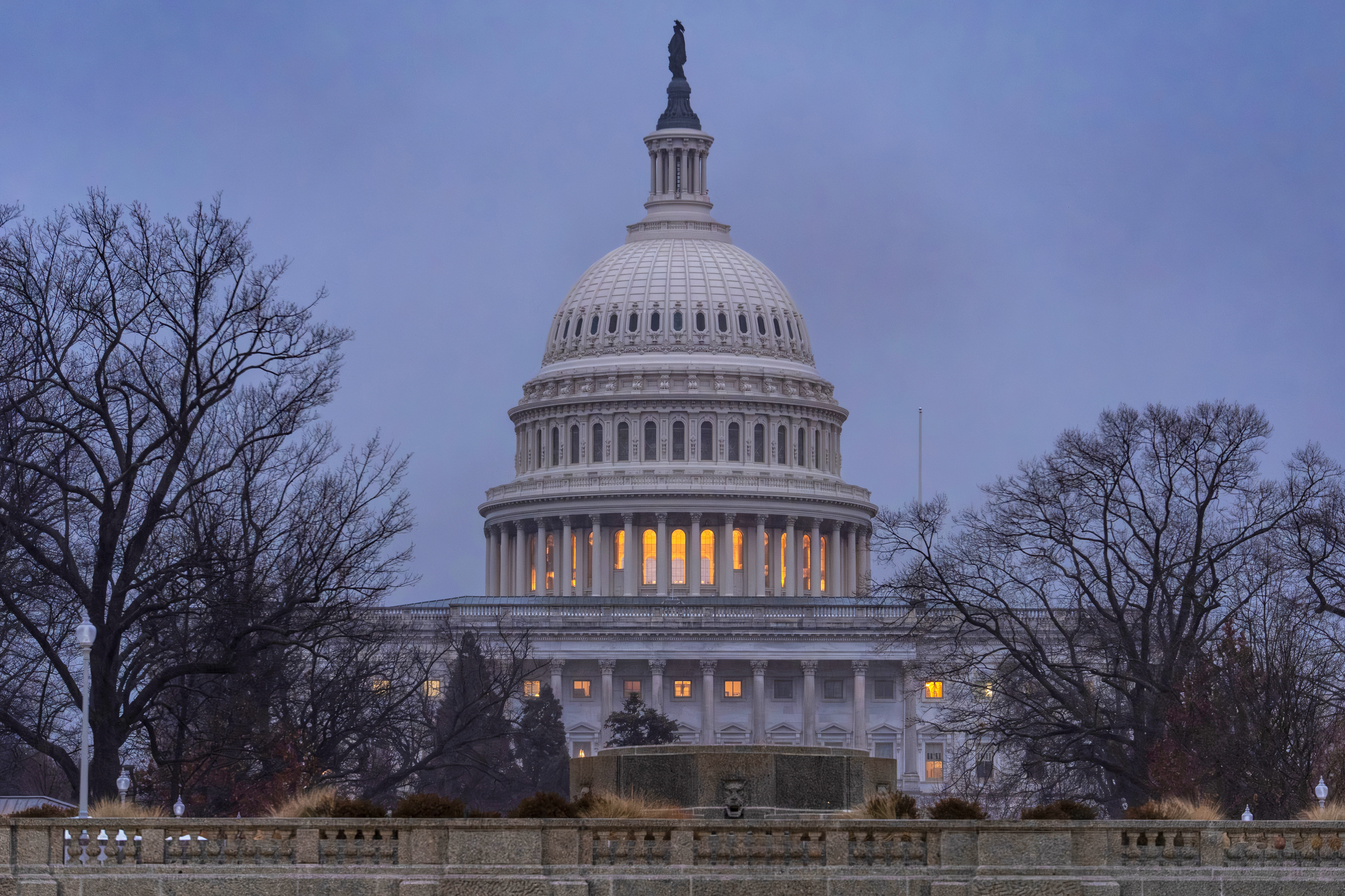 The Capitol is seen during heavy rain as the Department of Homeland Security funding bill remains in limbo, in Washington, Friday, Feb. 20, 2026.