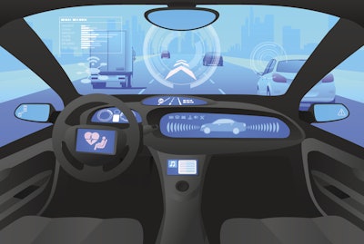 Automobile Cockpit, Various Information Monitors And Head Up Displays