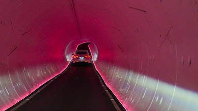 A Tesla is driven through the Vegas Loop under the city on Wednesday, Feb. 4, 2026, in Las Vegas.
