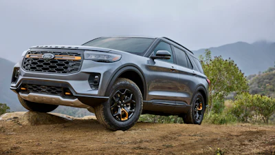 This photo provided by Ford shows the 2026 Explorer. Ford's venerable three-row SUV is available in a new off-road-oriented Tremor trim this year.