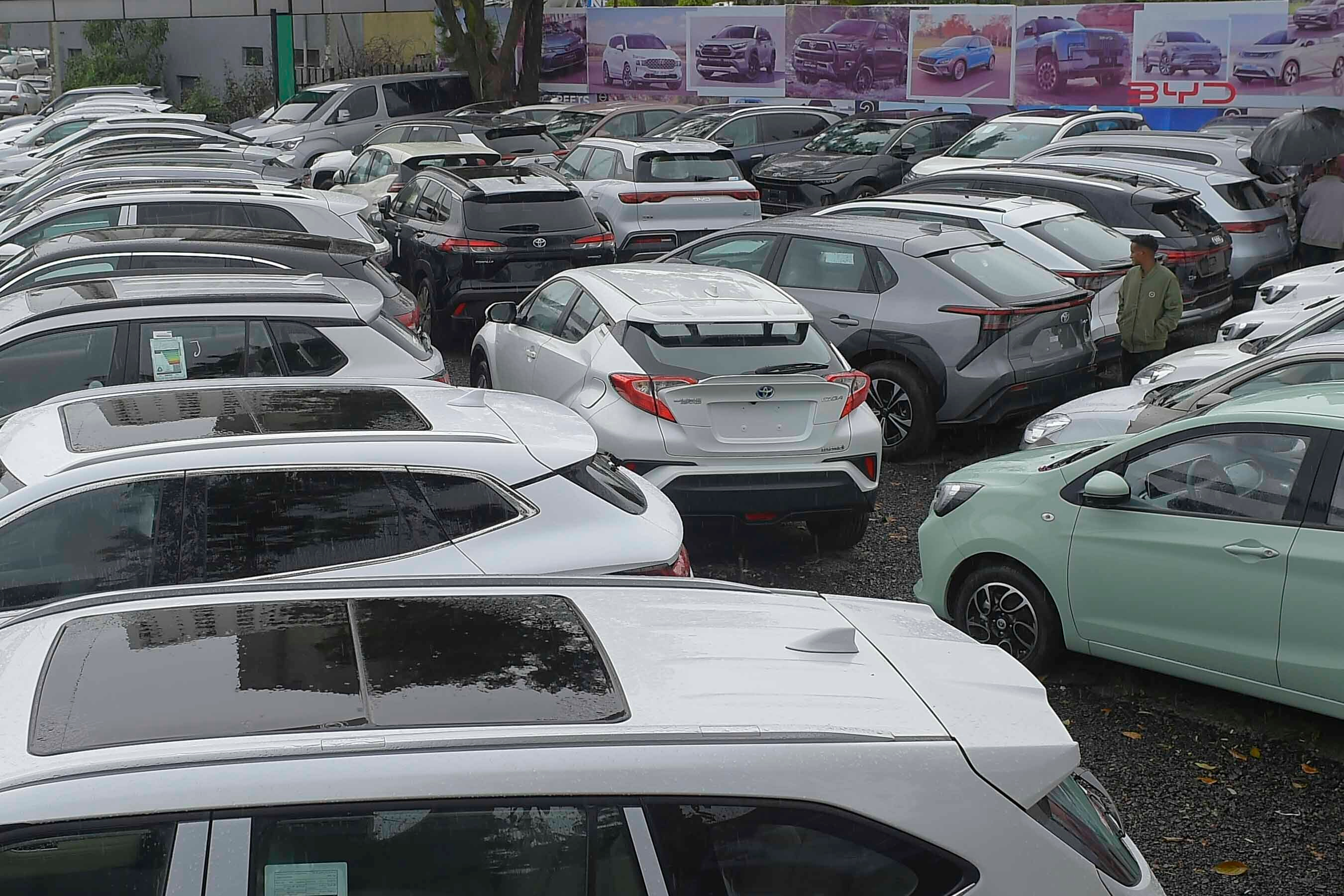 A batch of electrical vehicles for sale parked at a car yard in Addis Ababa, Ethiopia on Oct. 3, 2024.