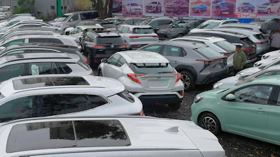 A batch of electrical vehicles for sale parked at a car yard in Addis Ababa, Ethiopia on Oct. 3, 2024.