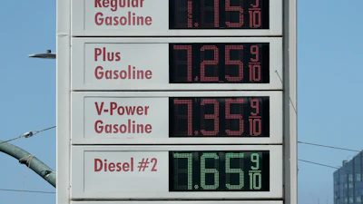 Prices displayed at a gas station in San Francisco, April 29, 2026.